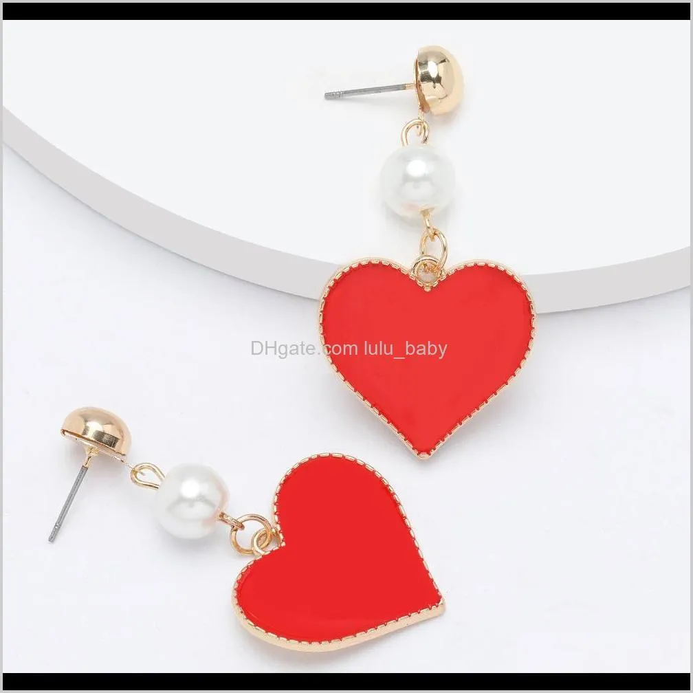 season new string pearl alloy drop oil love earrings female cute girl heart earrings