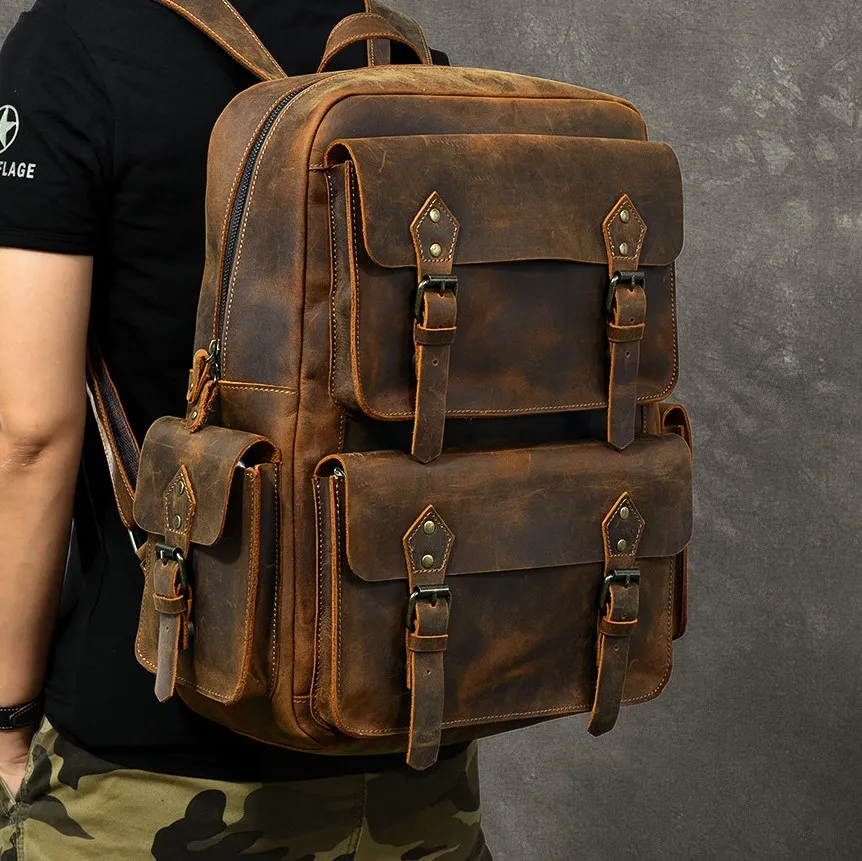 Mens leather travel best sale backpack