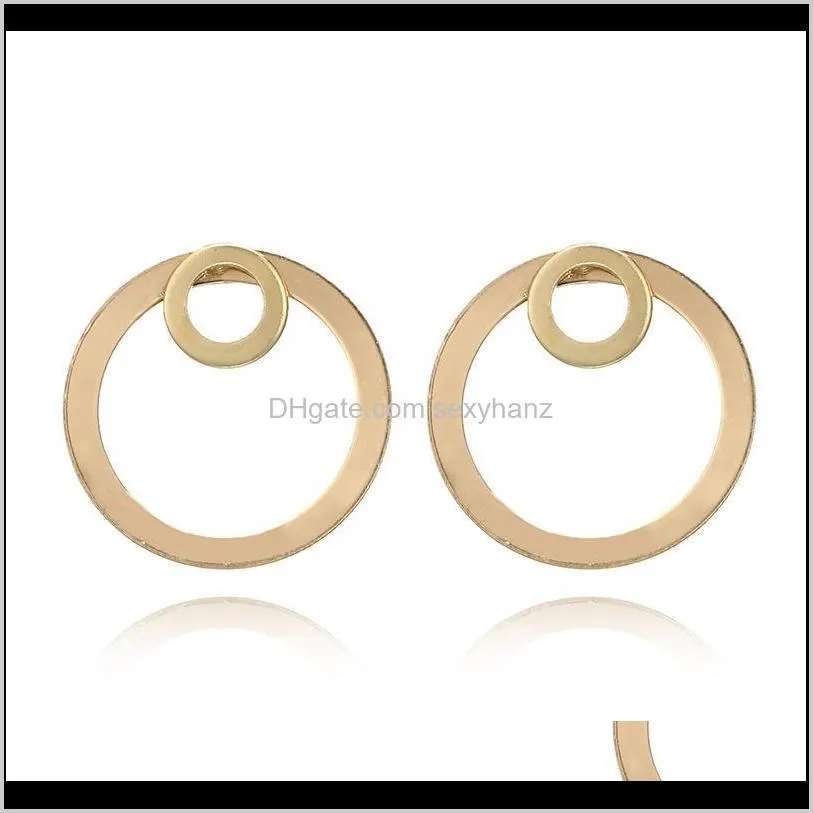 punk circle gold earrings stud double circle alloy metal women earrings lady fashion jewelry gift western style