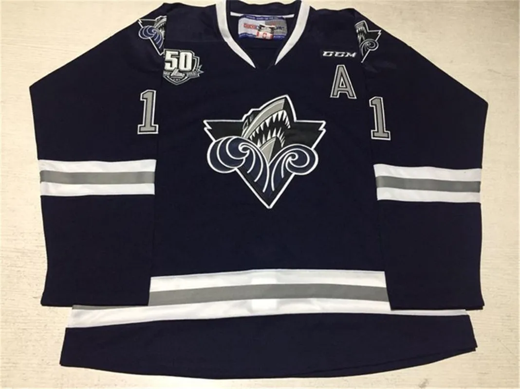 Custom Men's Vintage 11 Alexis Lafreniere Hockey Jersey CCM CHL Rimouski Oceanic Frederik Gauthier with 50th Anniversary Patch Navy Any Name