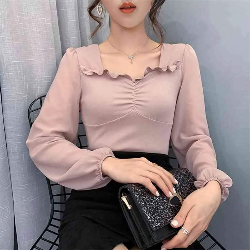 Women's Trumpet Long Sleeve Sexy Word Collar Chiffon Shirt Women's Trumpet Long Sleeve Sexy Word Collar Chiffon Shirt