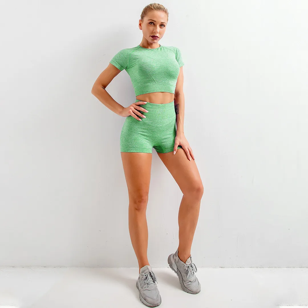 2024 Sports Outfits Cute Crop Top Leggings 2Pcs Workout Set
