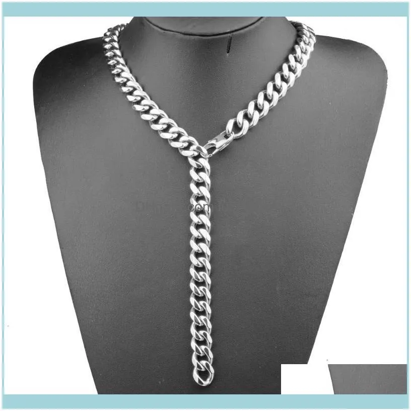 Chains 12MM Handmade Jewelry Adjustable Choker Tail Hip Hop Rapper Stainless Steel Silver Color Chain Cuban Necklace Or Bracelet1