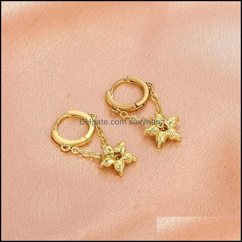 Tassel Chain Diamond Flower Earrings Charm Women Party Gift Copper Ear Buckle European Business Suit Pendant Gold Earring Jewelry Accessories