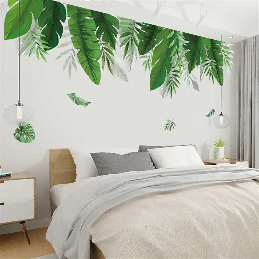 Tropikal Bitkiler Muz Yaprak Duvar Çıkartmaları Oturma Odası Yatak Odası Için Arka Plan Dekor Vinil Çıkartması Ev Posterler 220217