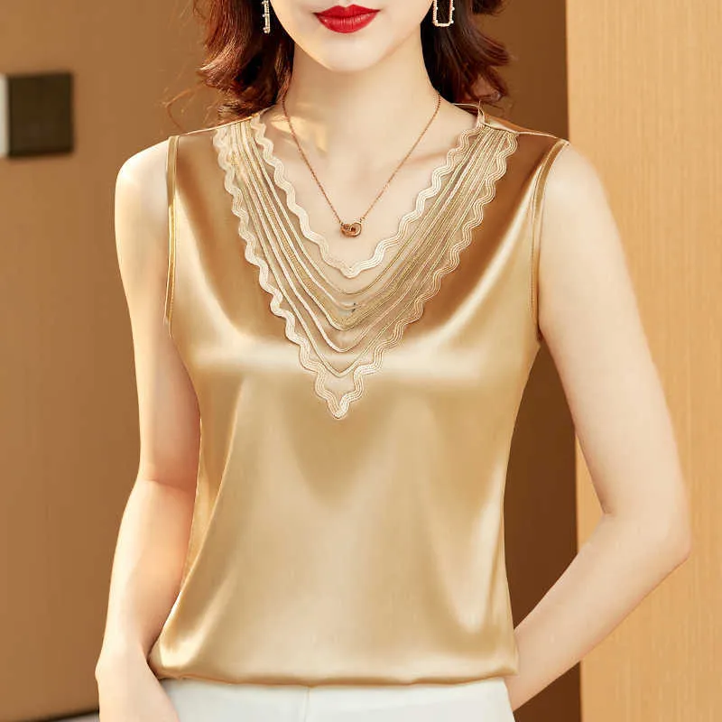 Canotta Da Seta In Raso In Pizzo Estivo Da Donna, Ufficio A Maglie