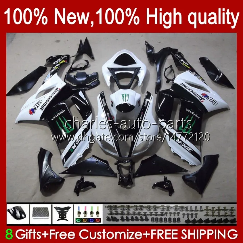 Nadwozie dla KAWASAKI NINJA ZX-600 ZX 6R 600 CC 600CC 6 R 07-08 korpus 10 nr 142 ZX-6R ZX600C ZX636 2007 2008 ZX 636 ZX600 ZX-636 ZX6R 07 08 motocykl zestaw obudowy biały czarny