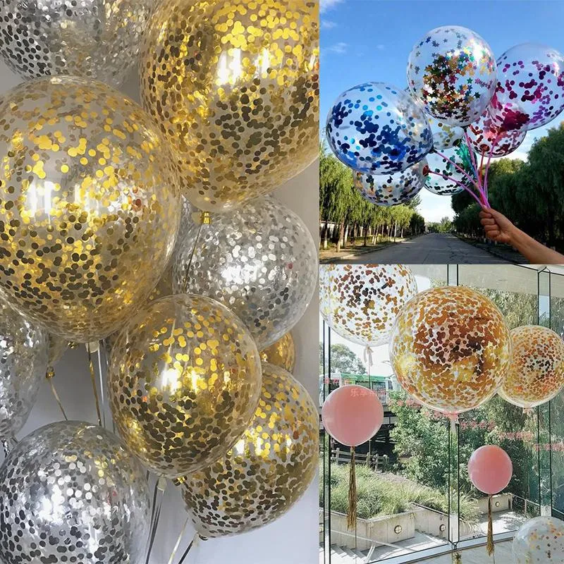 Décoration de fête 10/20pcs 12 pouces paillettes confettis ballon en latex étoile rose rouge transparent romantique mariage anniversaire Globos