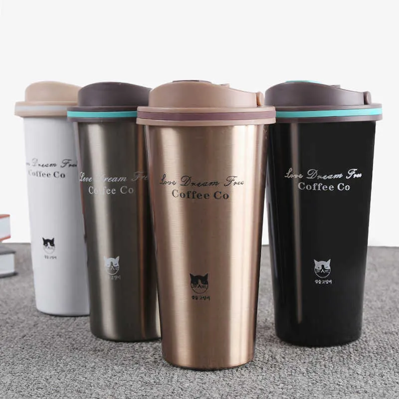 Caneca da thermos de 500ml Copo de café com a tampa do térmico do thermocup As garrafas de aço inoxidável das garrafas térmicas da thermo para o carro Minha garrafa de água 210615