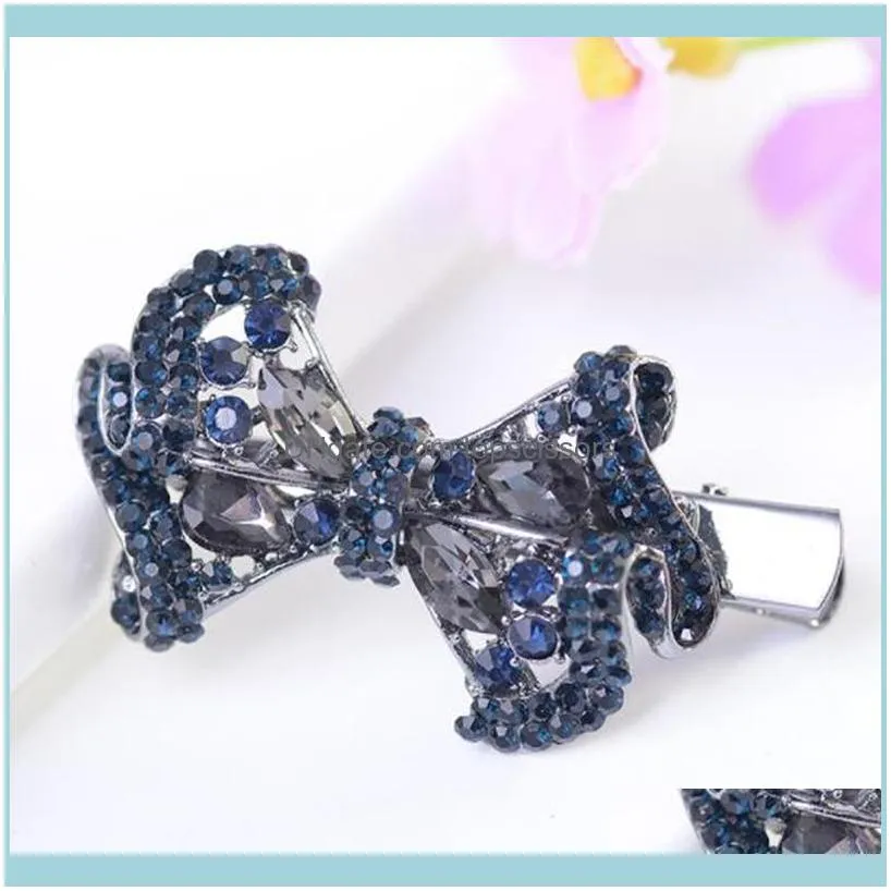 Women Girls Fashion Korea Stytle Crystal Rhinestone Hair Clip Bowknot Clamp Hairpin Accessories1