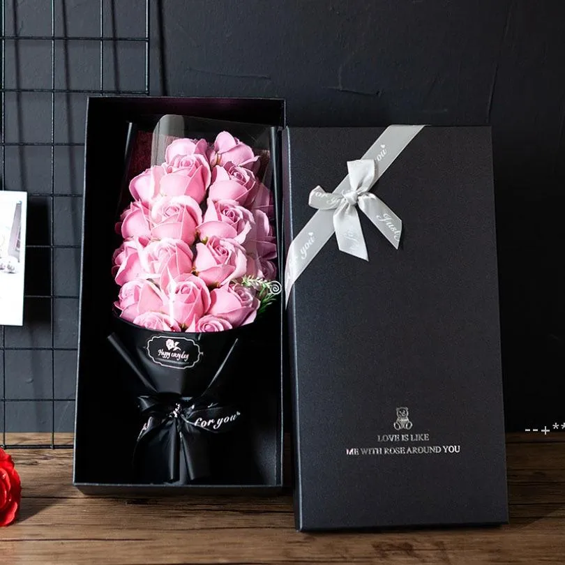 Newvalentins's Day 18 Шт. Мыло Цветочный симуляция Вечная роза Цветы с коробкой Дни Мать Подарок Шампанское RRD12941