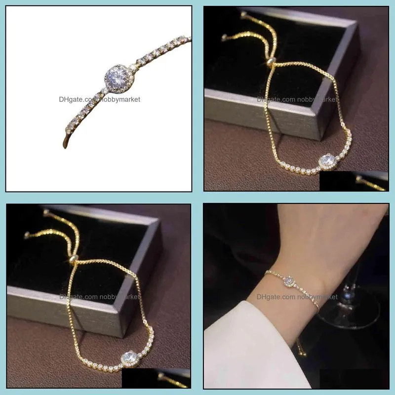 Simple square Zircon Bracelet can pull Korean light luxury fashion exquisite bracelet ins niche Design