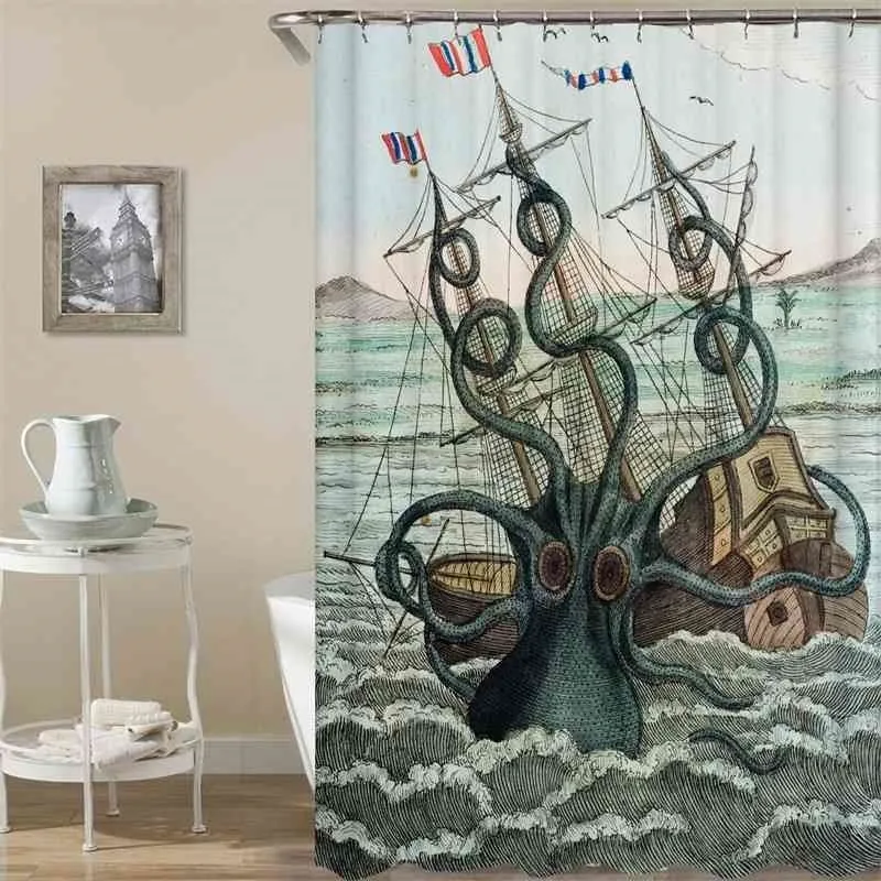 Ocean Turtle Waterproof Shower Curtain Octopus Home Bathroom Curtains Polyester Fabric Bath Curtain Customized 210609