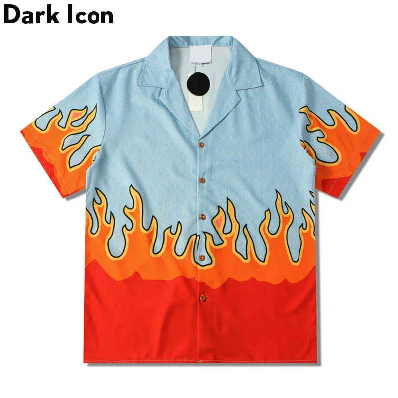 Flame Polo Shirt Mannen Zomer Dun Materiaal Holiday Beach Hawaiian Shirts Vintage Heren Shirt 210603