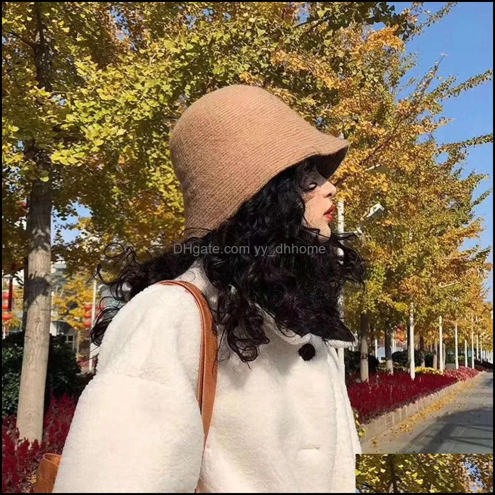 Korean autumn and winter new pure wool basin Hat Lady`s casual dome light fisherman`s hat