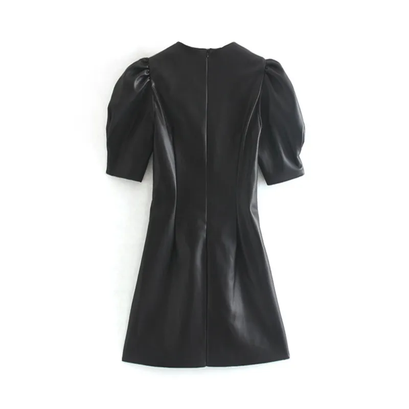 knee length dresses for ladies Everything Short Sleeve Dress Pin Dot Faux Leather main image 0
