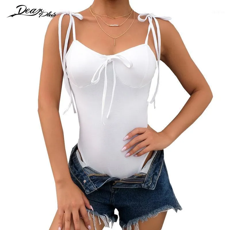 Kadın Tulumlar Tulum Beyaz Lace Up Cami Yaz Rahat Bodysuits Kadınlar Yastıklı Slim Fit Düz Parti Dışarı Dışarı Skinny Sıkı