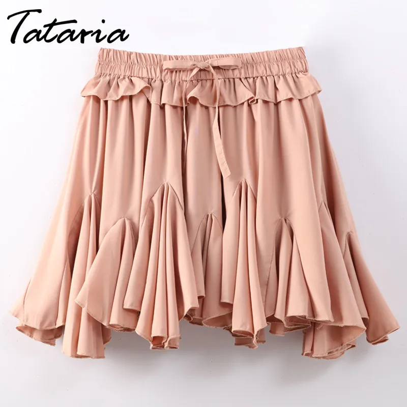 Ladies Chiffon Skirts Womens Summer High Waist A Line Mini Sexy Female Spliced Woman Pleated School 210514