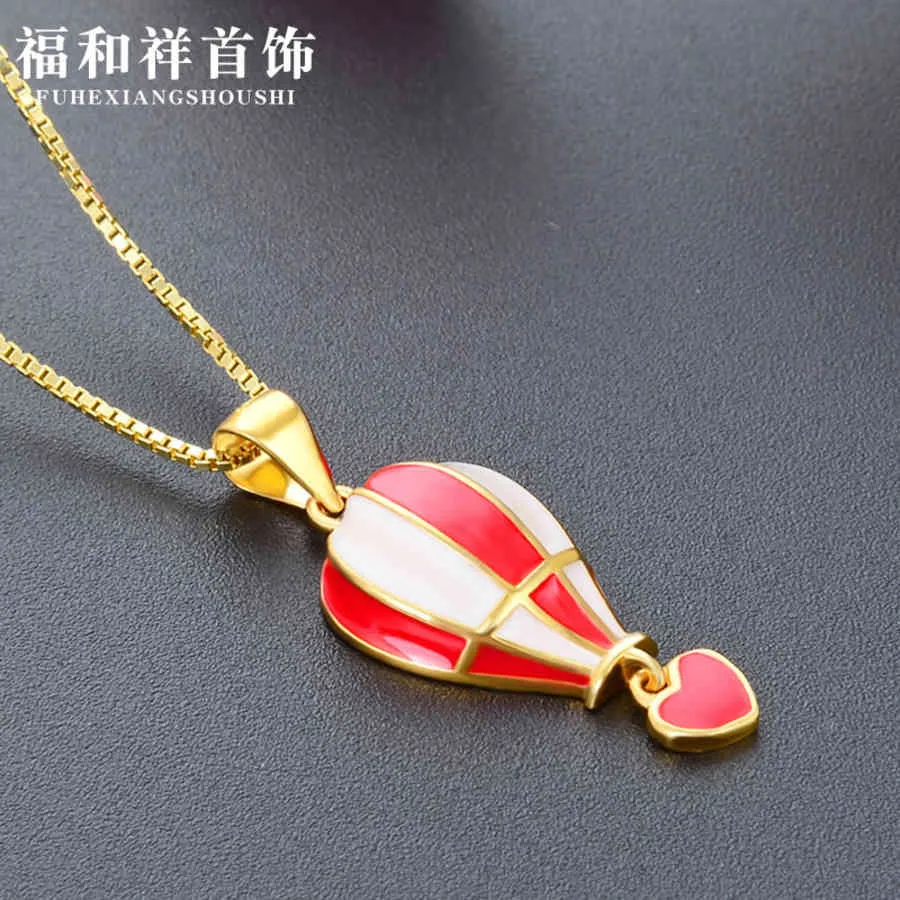 Korean Fashion Creative Oil Dripping Pendant S925 Silver Love Hot Air Balloon Necklace Female Clavicle Chain Student Trinket T072514