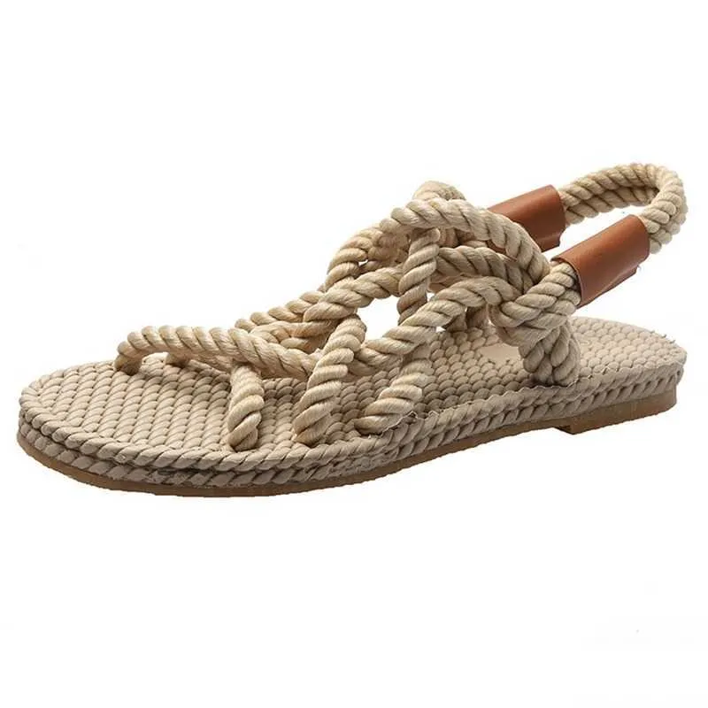 Sandalen vrouw schoenen gevlochten touw met traditionele casual stijl en eenvoudige creativiteit mode vrouwen zomer y0721