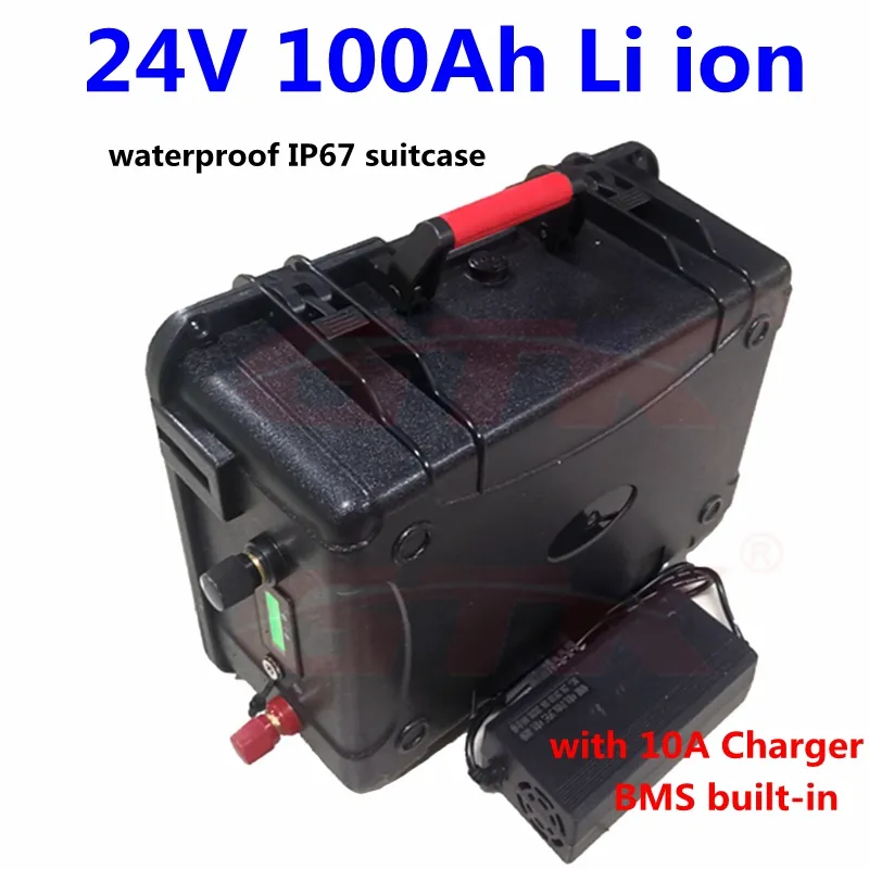 Batteria agli ioni di litio 24V 100Ah BMS 3S con display percentuale di tensione per motore da traina per barche da pesca 2500W 2000W + caricatore 10A