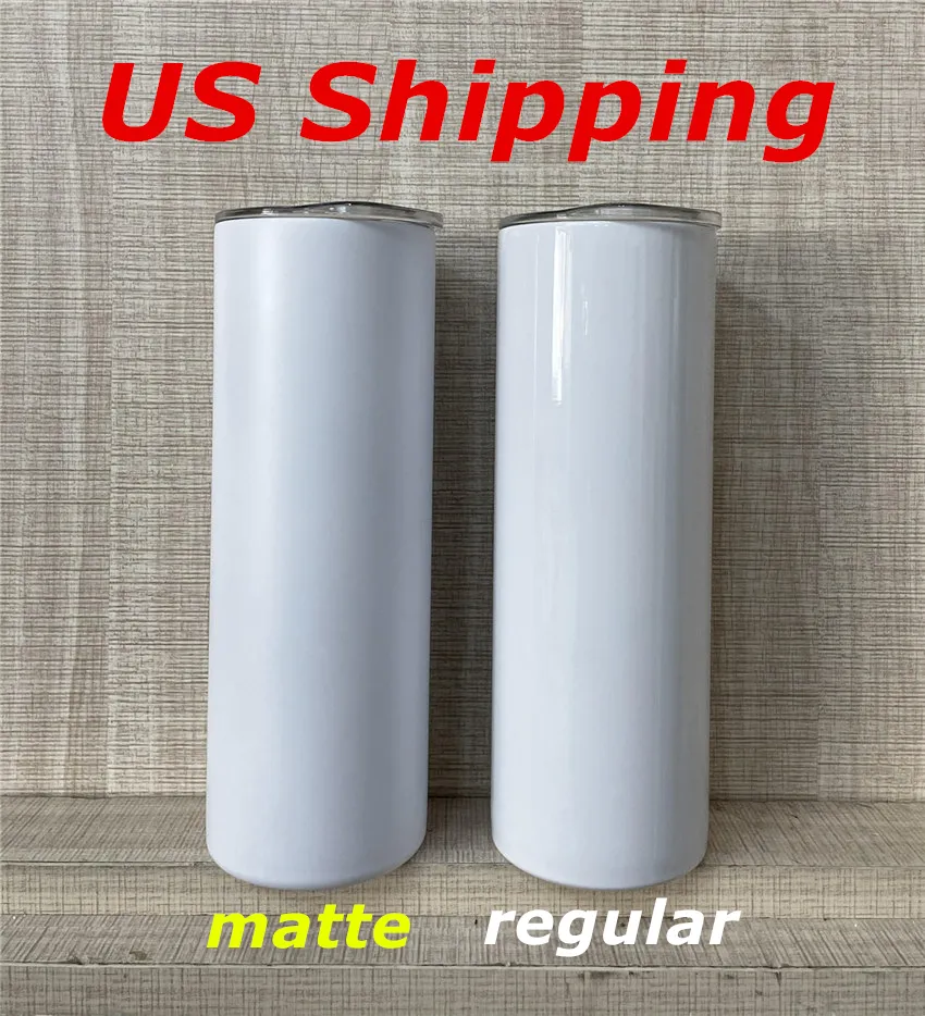 Local Warehouse! 20oz matt mager rak sublimering tumbler med halm värmeöverföring koppar dubbla isolerade rostfritt stål vattenflaskor A12