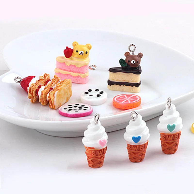 3D orso torta di fragole gelato resina charms fai da te adatto per trovare gioielli bracciale fatti a mano
