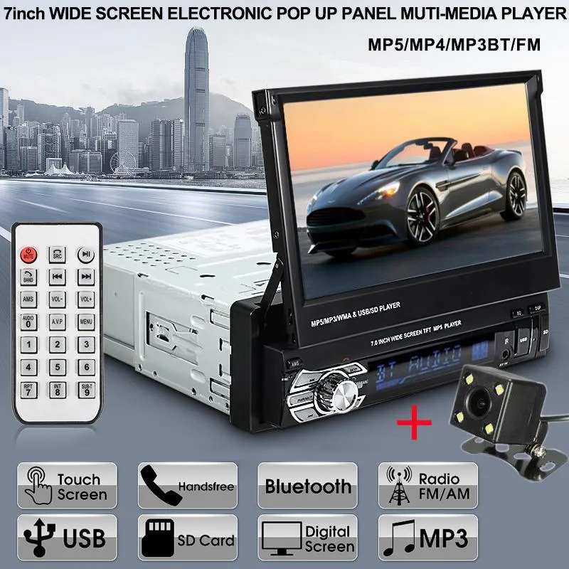 Auto Audio Radio MP5 Player 9601G 1Din Autoradio 7 "HD Intrekbare touchscreen Stereo SD FM USB met achteruitrijcamera
