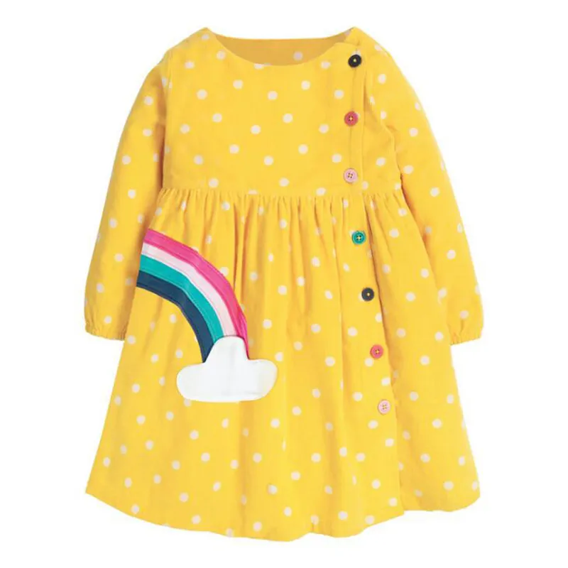 Lente herfst kids corduroy dot jurken voor meisjes prinses meisje lange mouw regenboog 210429