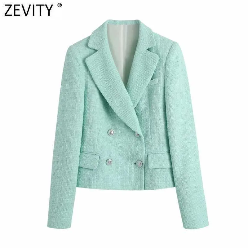 Zevity Women Sweet Double Breated Texture T Woolen Short Slim Blazerコートヴィンテージの女性のアウターシックなバスインポート方法CT702 x0721