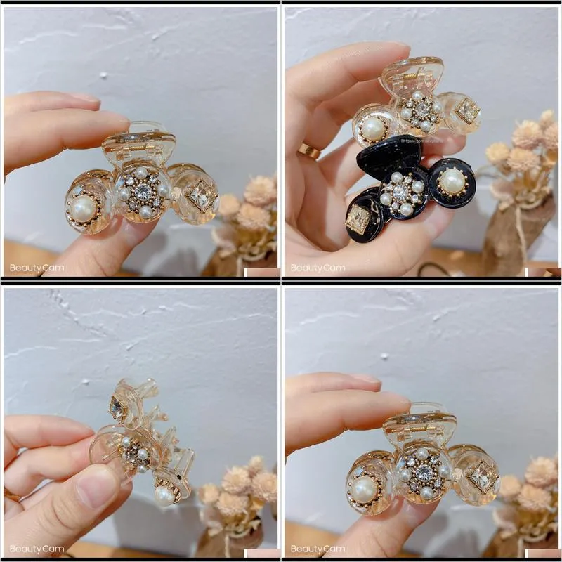 pearl grip korean diamond black temperament versatile hairpin butterfly knot grab hair accessories