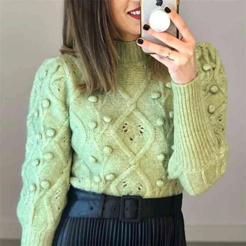 Mohair Sweater Women's Autumn knit Street S Solid Color Puff Sleeve Pullover Knitted Office Lady Pullovers 210508