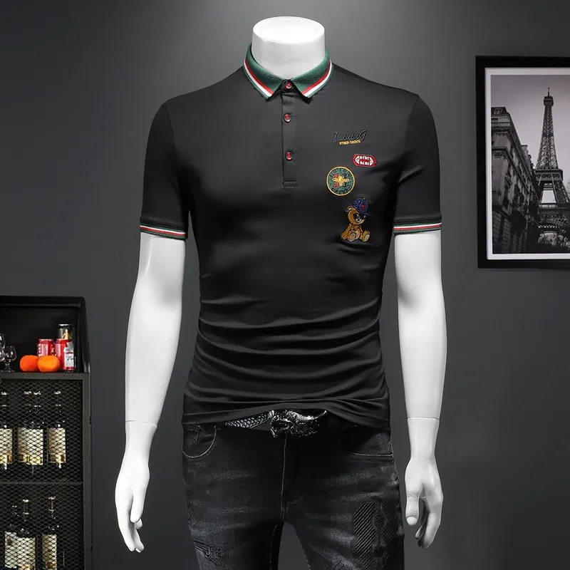 2023 New Men's Short Sleeve Tops Cotton Polo Shirts Embroidery Trend Plus Size Summer Lapel Printed Undershirts2834