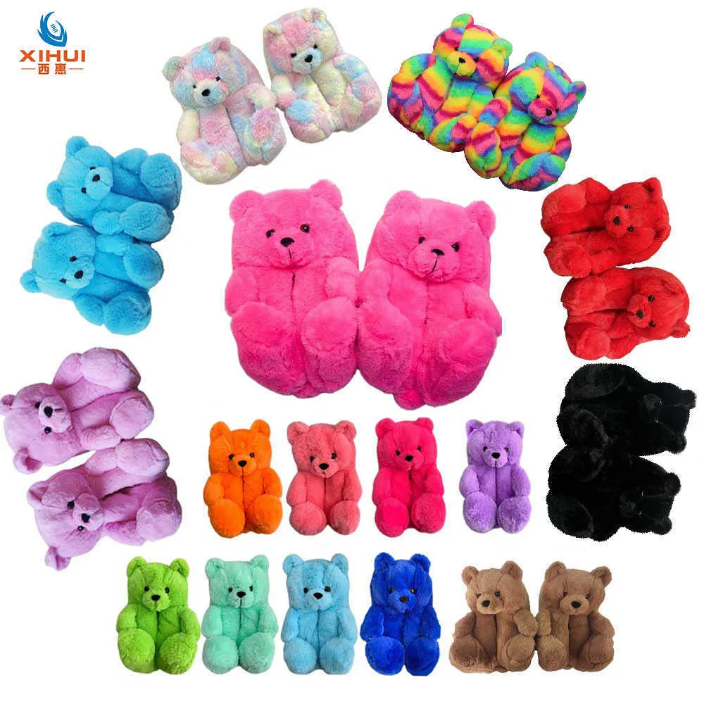 Mooie pluche slippers peuter maat teddybeer slipper comfortabele huisvrouw harige bontglaasjes