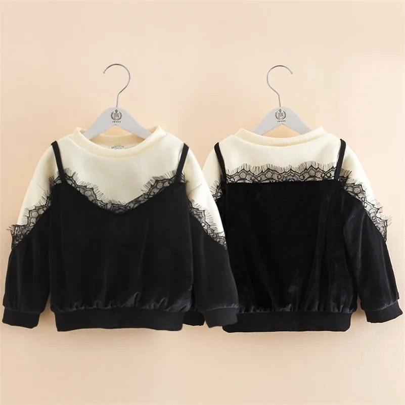 Autumn Winter 2-10 11 12 Years Old Teenage O-Neck Long Sleeve Lace Patchwork Thickening Plus Vevelt Kids Baby Girl Sweaters 210701