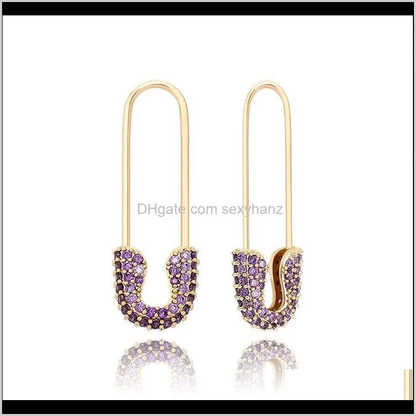 korean micro pave jewelry copper with diamond model safety pin earring gold plated women fashion earrings