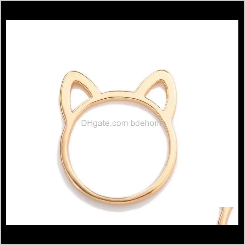 womens 925 silver rings simple cute cat ear design finger ring black gold plated cat jewelry gift