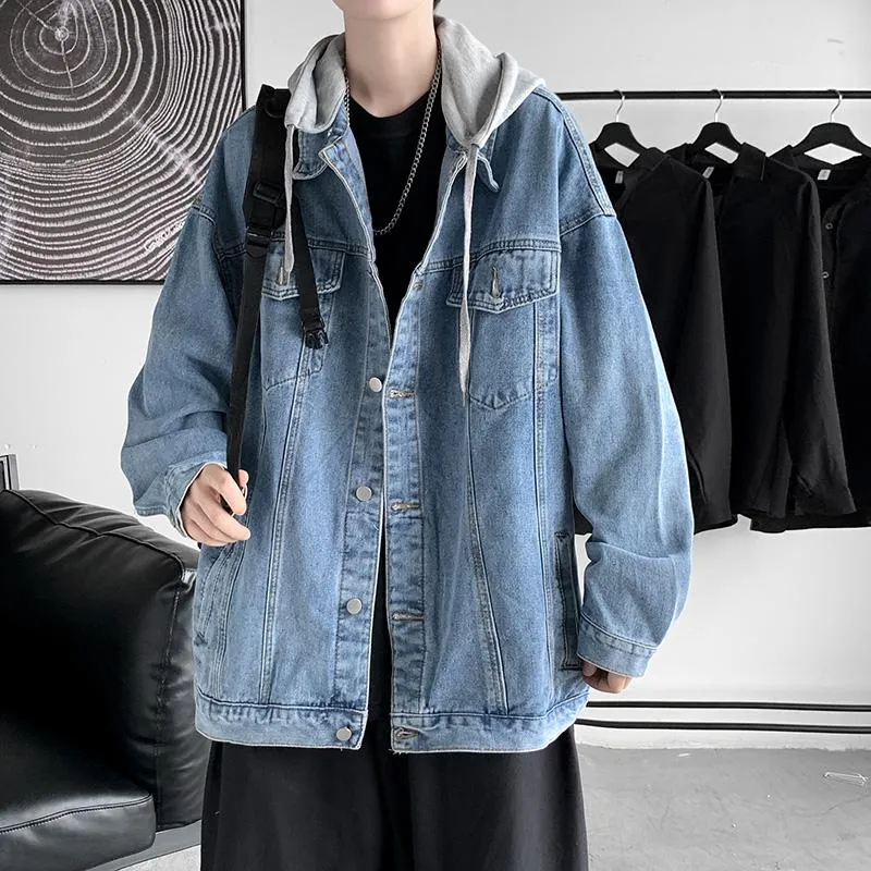 Erkek Ceketler 2021 Sonbahar Erkekler Denim Ceket Mens Sokak Giyim Hip Hop Kapşonlu Jean Erkek Gündelik Gevşek Dış Giyim Moda Japonya Tarzı Ceket