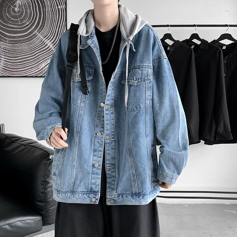 Vestes pour hommes 2021 Automne Hommes Denim Veste Hommes Streetwear Hip Hop À Capuche Jean Mâle Casual Lâche Survêtement Mode Japon Style Manteau