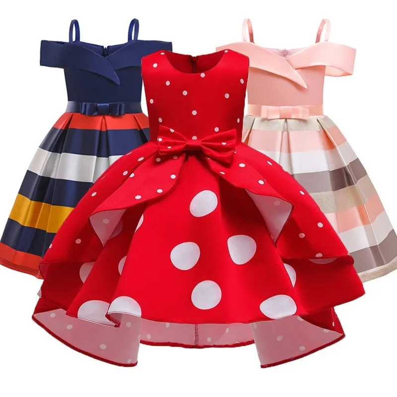 Dot Print Vestidos infantiles para niñas Elegante princesa Tutu Año Vestidos de fiesta Boda Fiesta de Navidad 210508
