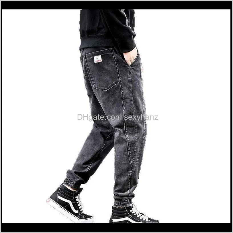 fashion streetwear men jeans vintage designer black cargo pants hip hop harem trousers spliced slack bottom joggers jeans men1