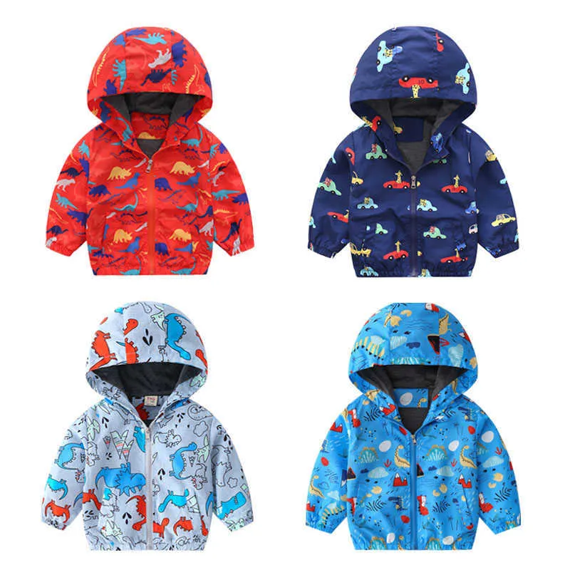 2021 nouveaux enfants veste printemps automne dessin animé fermeture éclair manteau garçons filles dinosaure à capuche vestes enfants mode impression vêtements d'extérieur 2-6T H0909