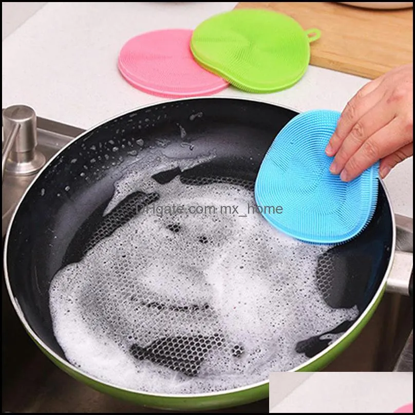 Anti-scald Non-stick Oil Kitchen Dish Washing Brush Round Silicone Cleaning Brush Multifunctional Cleaning Tool Clean Hygienic VT1419