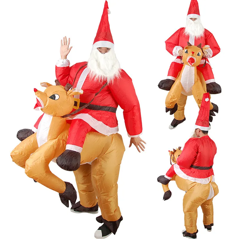 Adult Christmas Costumes Funny Cartoon Doll Santa Claus Costume Reindeer Dress Up Props Riding Deer Santa Claus Inflatable Clothes XD24935