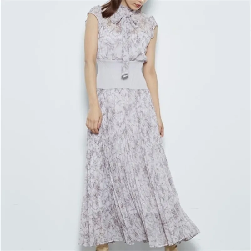 Japan stil sommar flygande ärm utskrift smal midja vestidos mujer elegant temperament fe klänning enkel femme party robe 210623