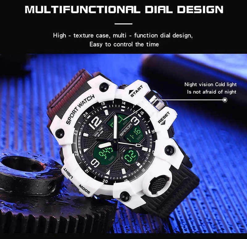 Comprar Relojes militares SANDA para hombre, reloj deportivo blanco, reloj  LED Digital resistente al agua hasta 50M, reloj Masculino, reloj Masculino  6030
