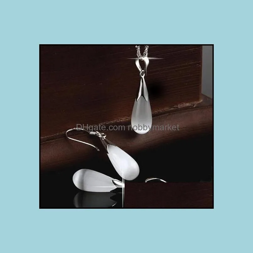 Kolczyki Naszyjnik Zestawy Biżuterii Austria Kryształ Set 925 Sterling Sier Chain Big Water Drop Opal Naszyjniki Ślubne Dla Kobiet 30 sztuk Dostawa
