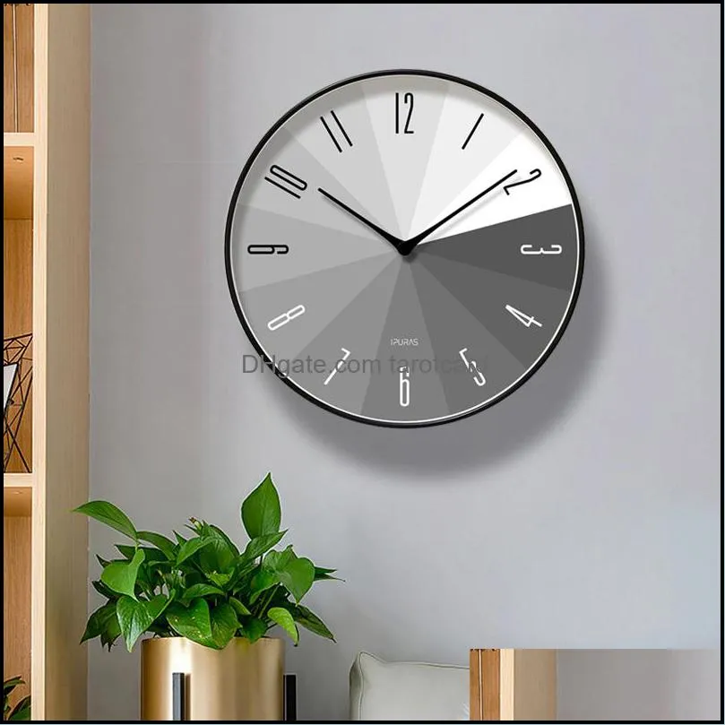 Round Creative Mute Modern Design Large Wall Clock Clocks for Home Kitchen Living Room Decor Battery Operated Silent 14 Inch