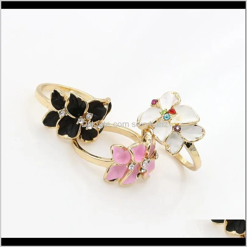 foreign trade hot sale cute retro ring gardenia flowers crystal oil painting ring for women and girl