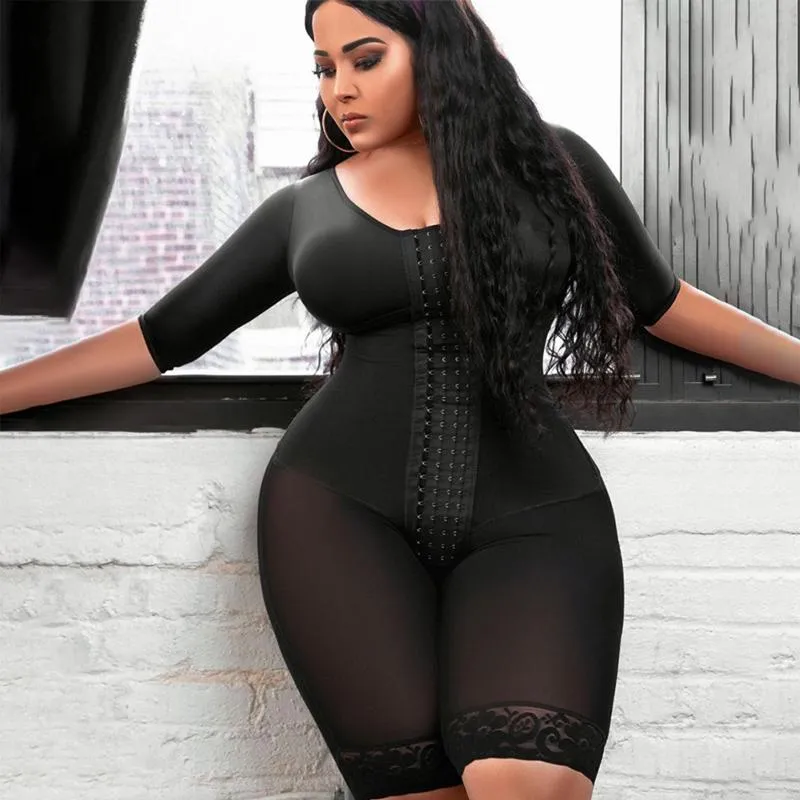 Colombian High Compression Womens Plus Size Shapewear Bodysuit Bodysuit  With Built In Bra, Half Sleeves, And Mid Leg Waist From Weeklyed, $30.34
